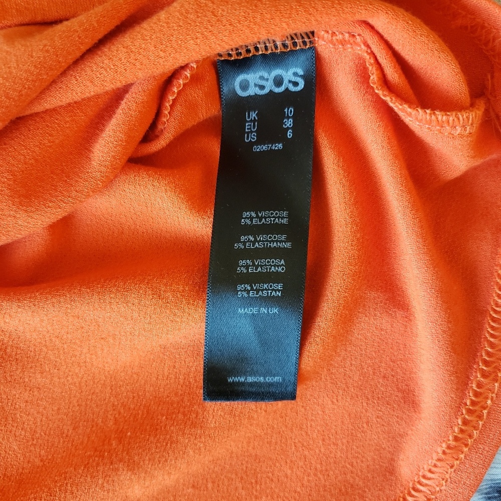 ASOS Orange One-Shoulder Ruffle Top Sz 6 - Picture 7 of 7